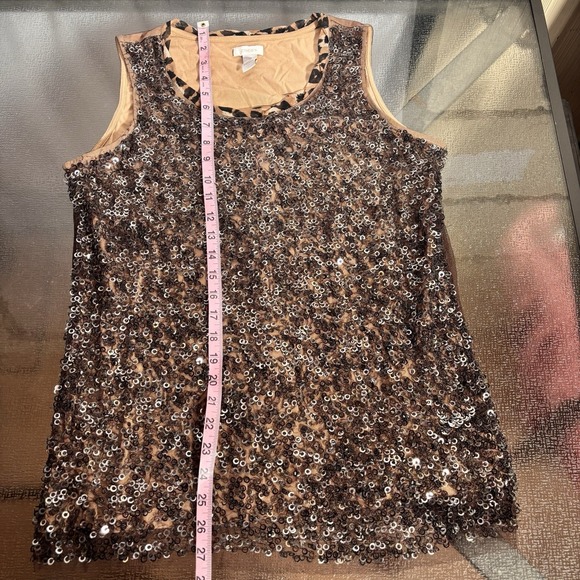 Chicos Top Womens Large 2 Going Out Sequin Glam Evening Embellished Party Date - Picture 3 of 6